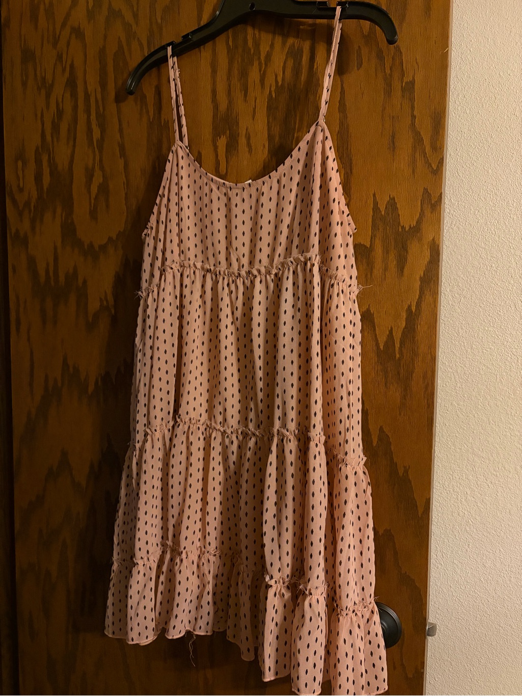 Pink Polka Dot Tiered Spaghetti Strap Dress